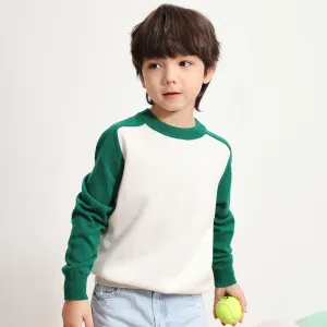 100% Wool Kids Round Neck Color Block Sweater