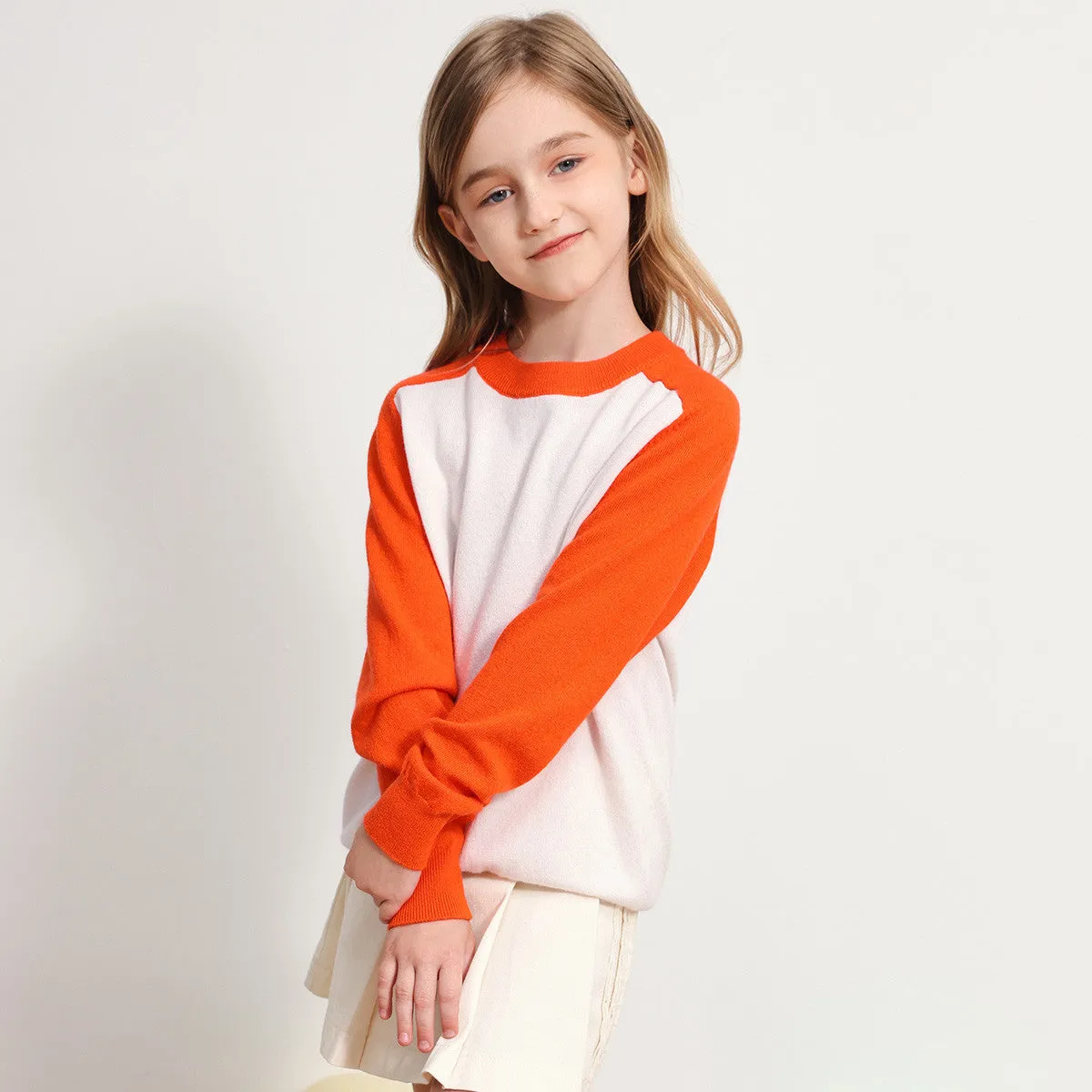 100% Wool Kids Round Neck Color Block Sweater