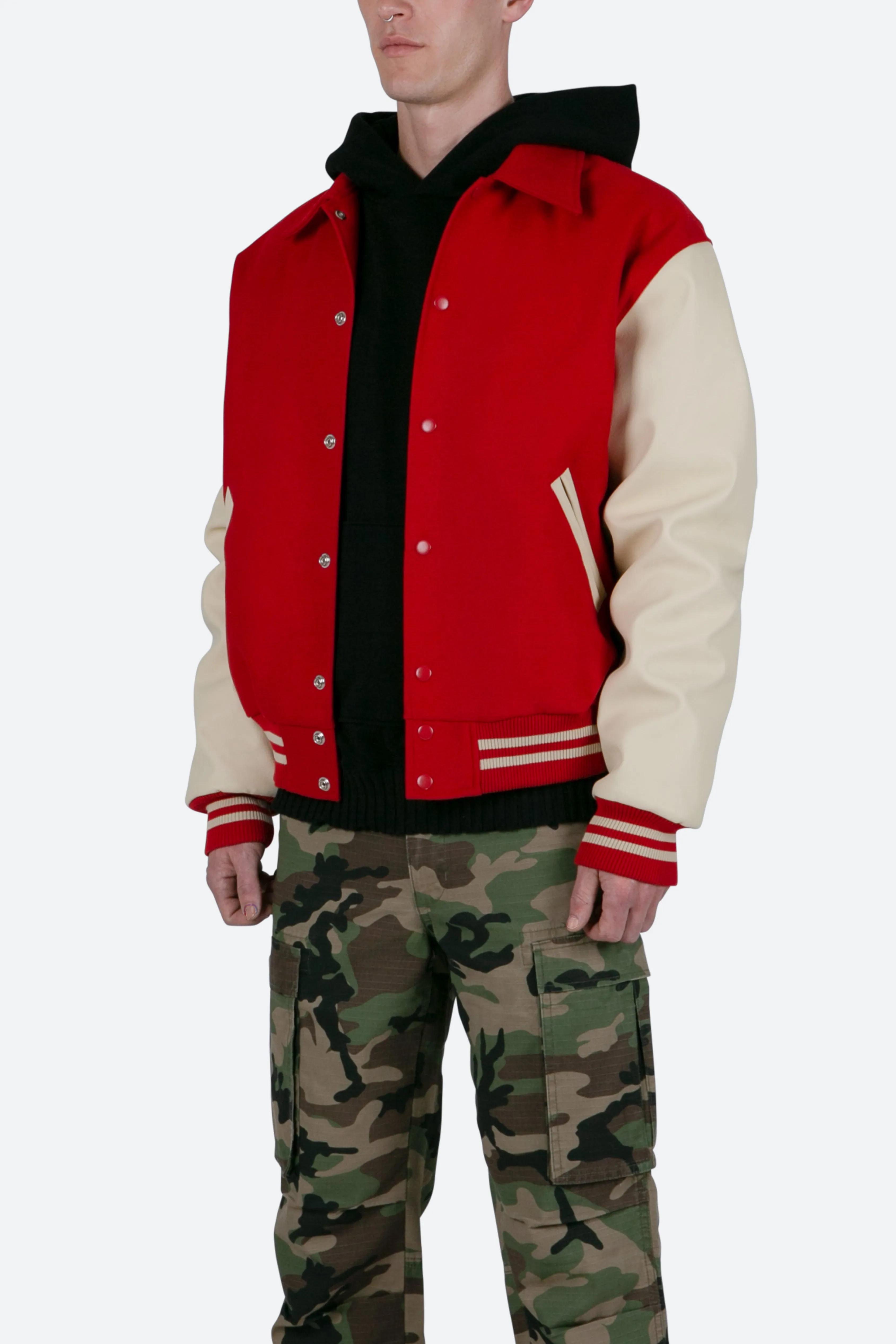 Collared Varsity Jacket - Red/White