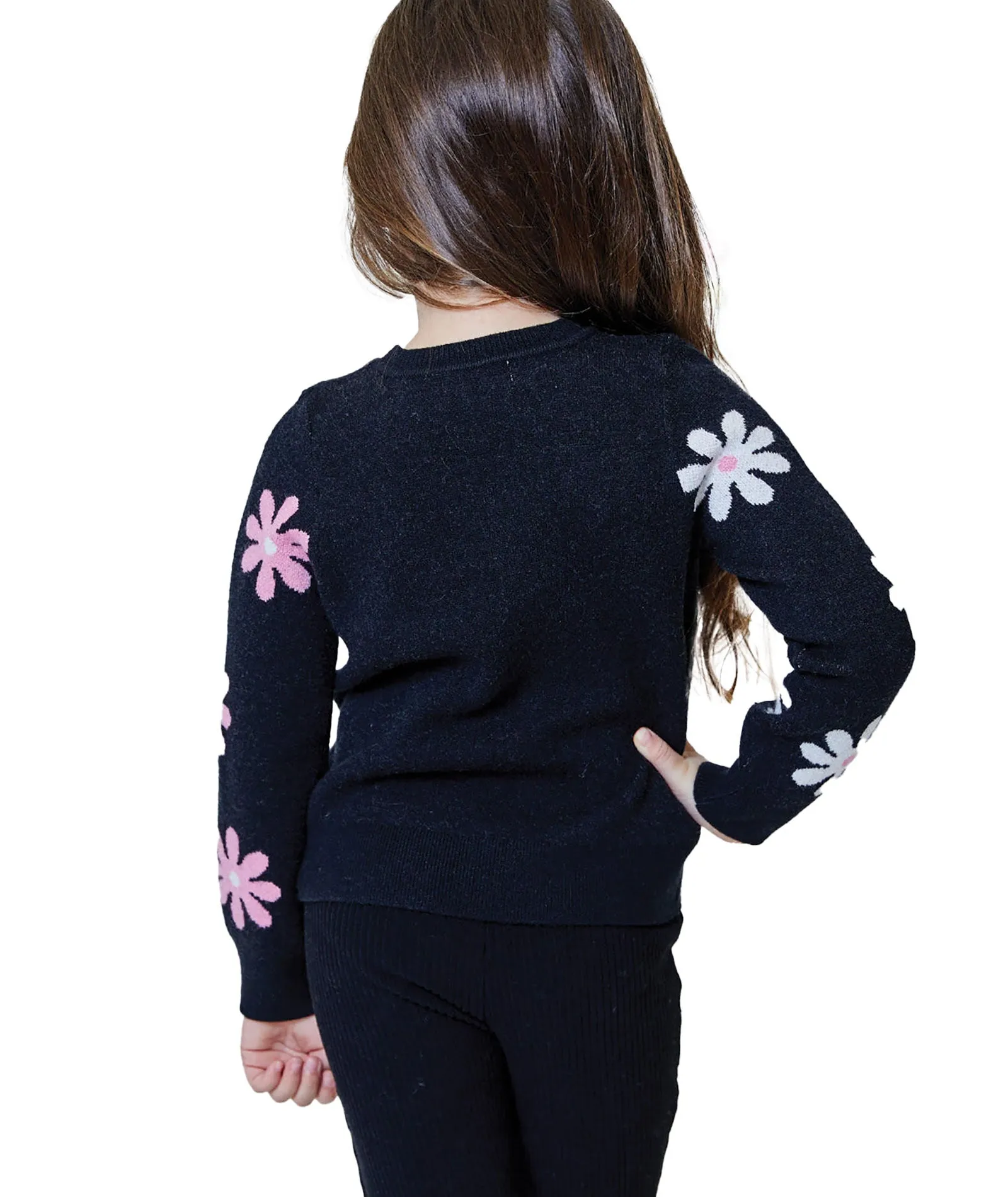 Design History Girls Little Black Floral Sweater