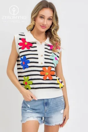 Flower Patch Stripe Knit Top