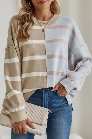 For The Best - Striped Colorblock Drop Shoulder Sweater