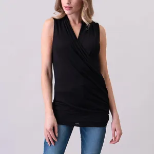 Heimious Sleeveless Surplice Ruched Knit Top