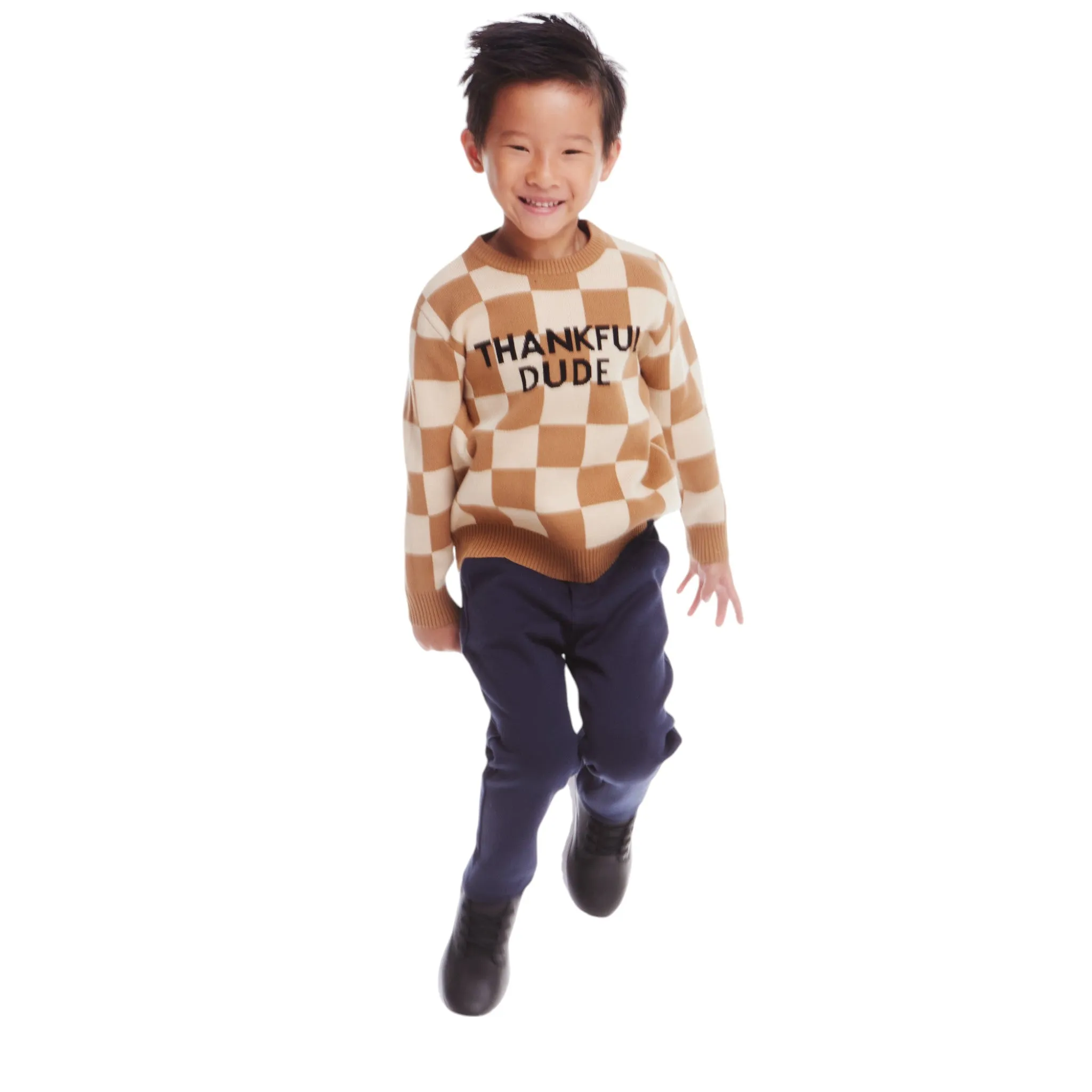 Kids Thankful Dude Sweater | Checkered