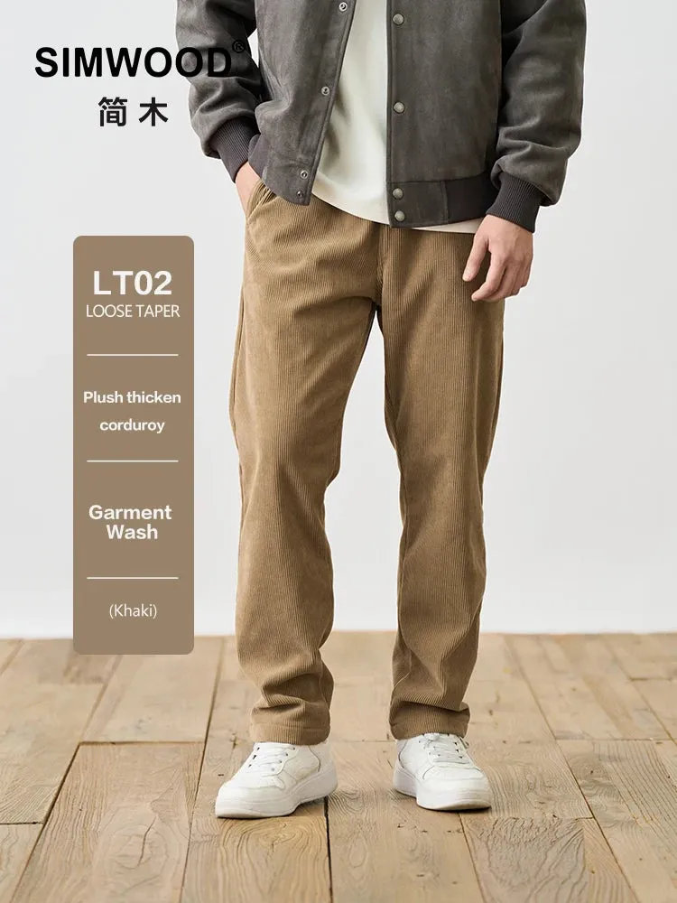 Loose Fit Warm Fleece Lining Corduroy Casual Pants - Plus Size Trousers