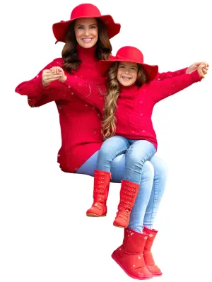 Mommy And Me Red Oversized Cable Knit Sweater