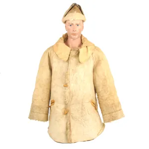 Original German WWII Luftwaffe Fur-Lined Sheepskin Leather & Canvas Winter Parka with Field-made Winter Cap