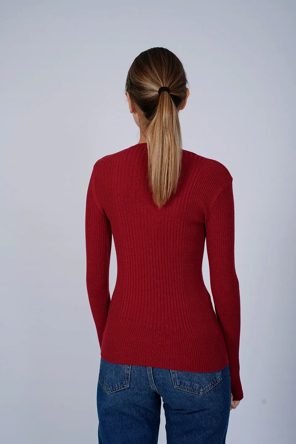 Round Neck Bordo Ripped Knit Wear