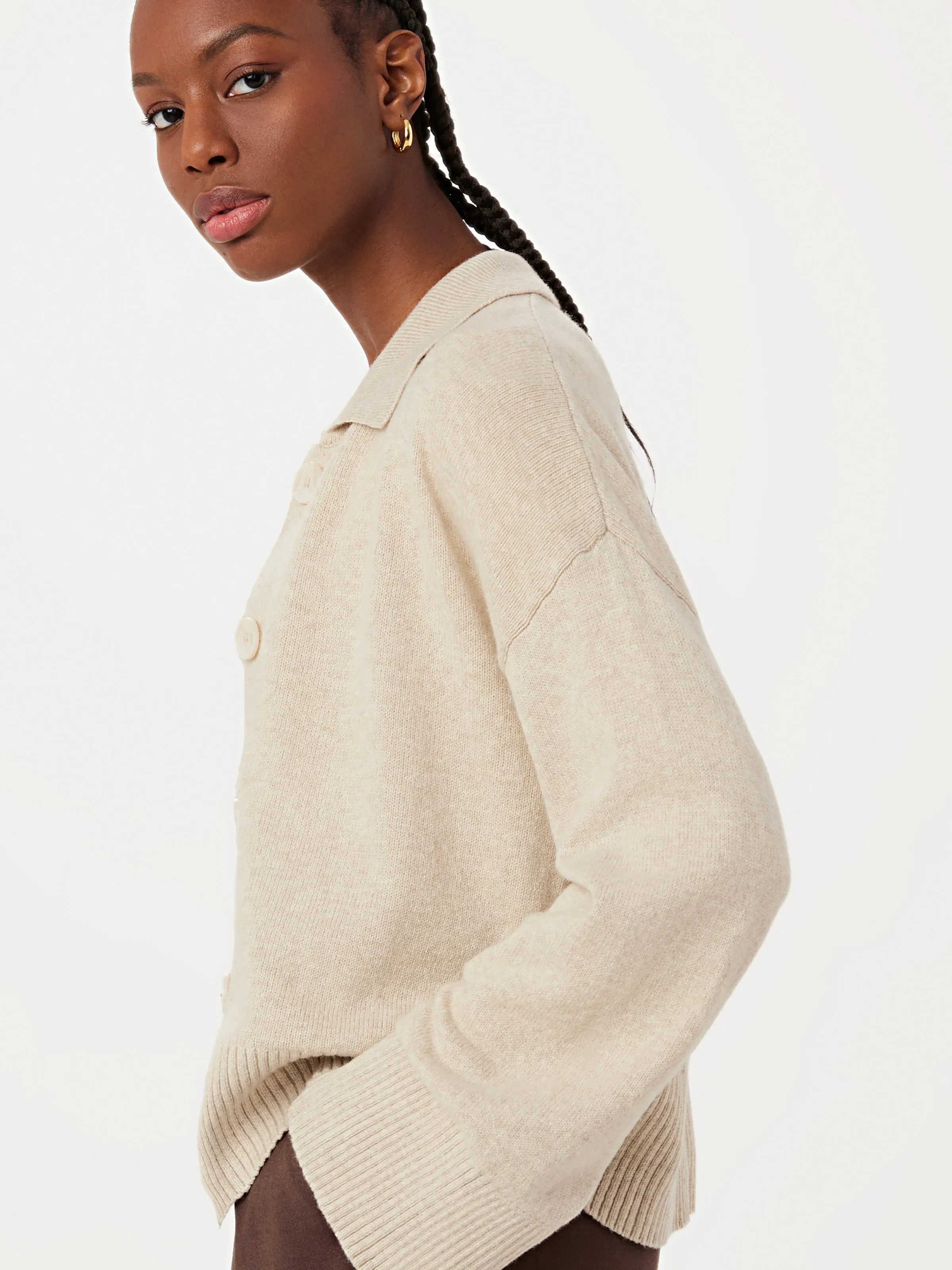 The Bell Sleeve Button Up Sweater in Cream