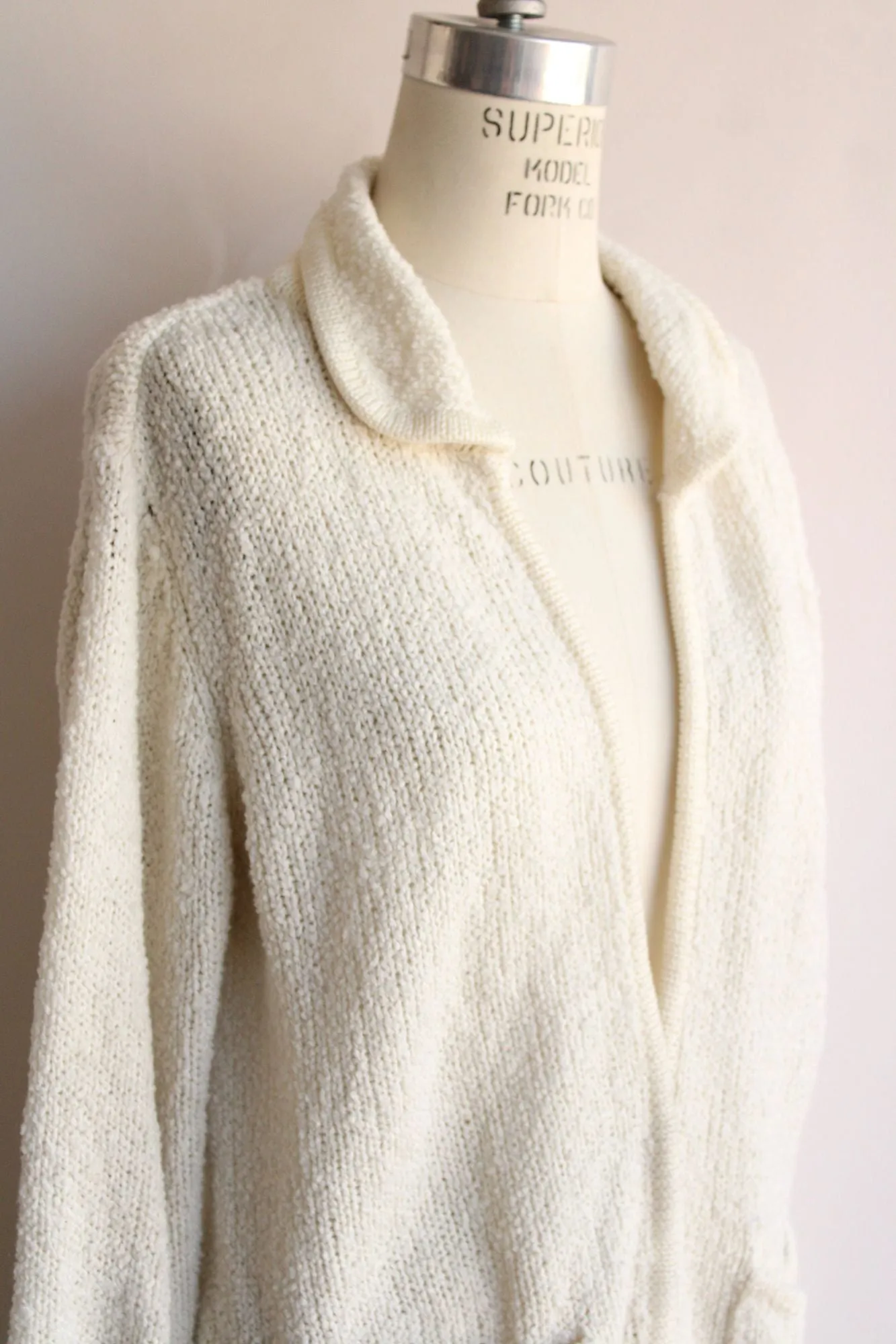 Vintage 1980s 1990s Le Roy Knitwear Knit White Cardigan, Size Large