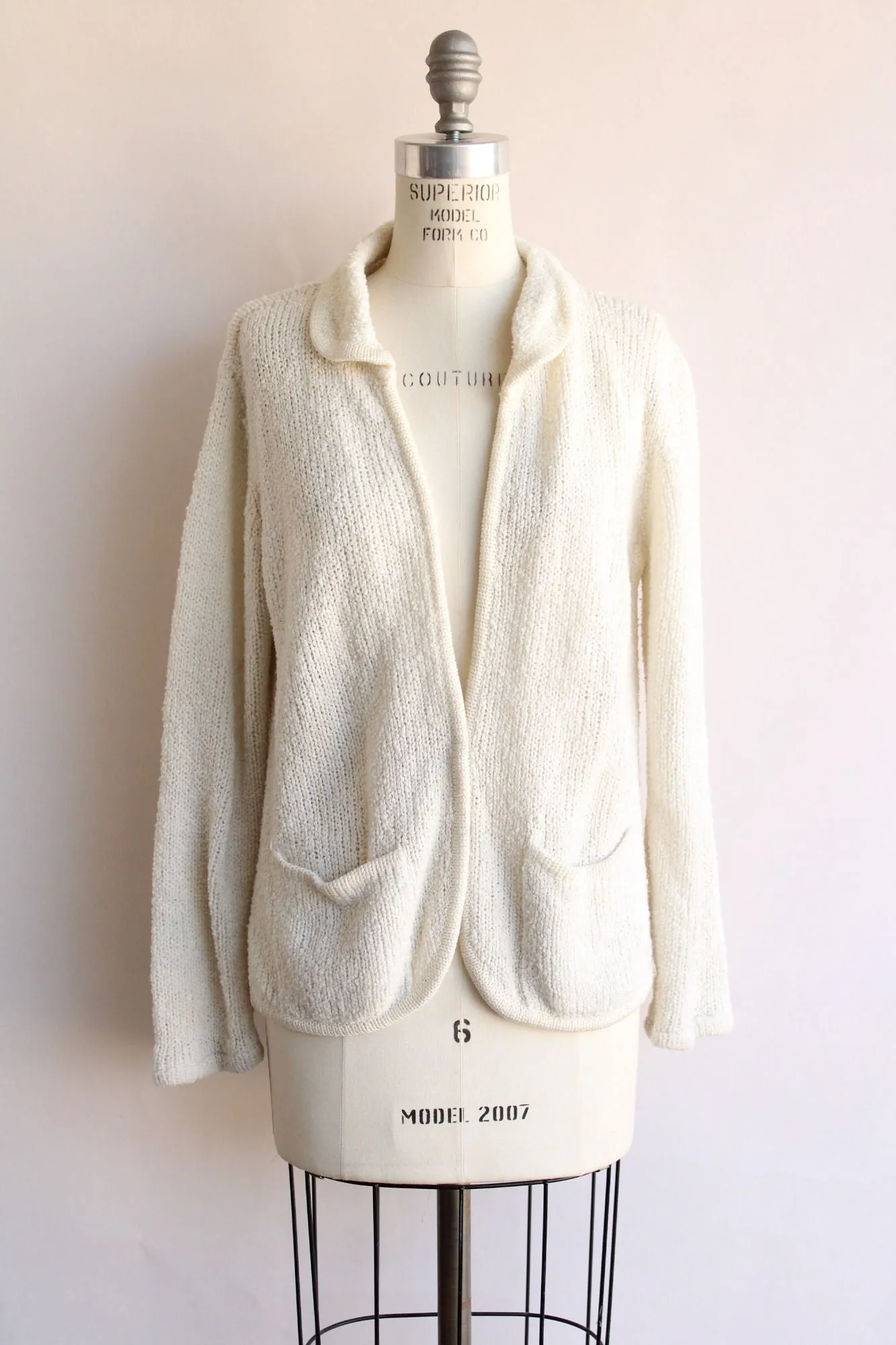 Vintage 1980s 1990s Le Roy Knitwear Knit White Cardigan, Size Large