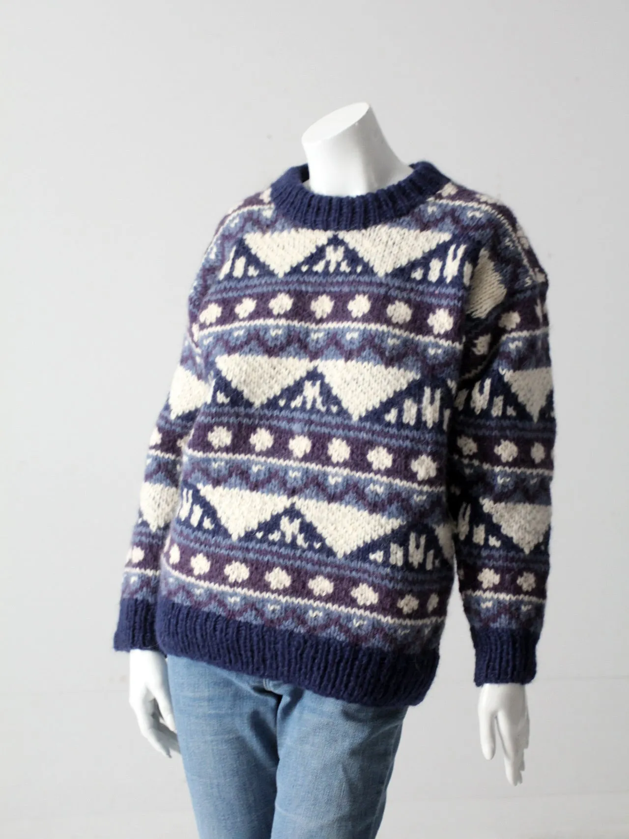 vintage chunky knit geometric sweater