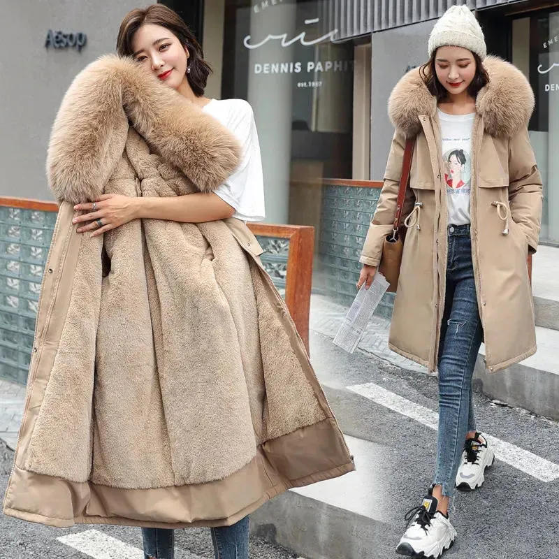 Winter Jacket 2023 New Women Parka Clothes Long Coat Wool Liner Hooded Jacket Fur Collar Thick Warm Snow Wear Padded Parka